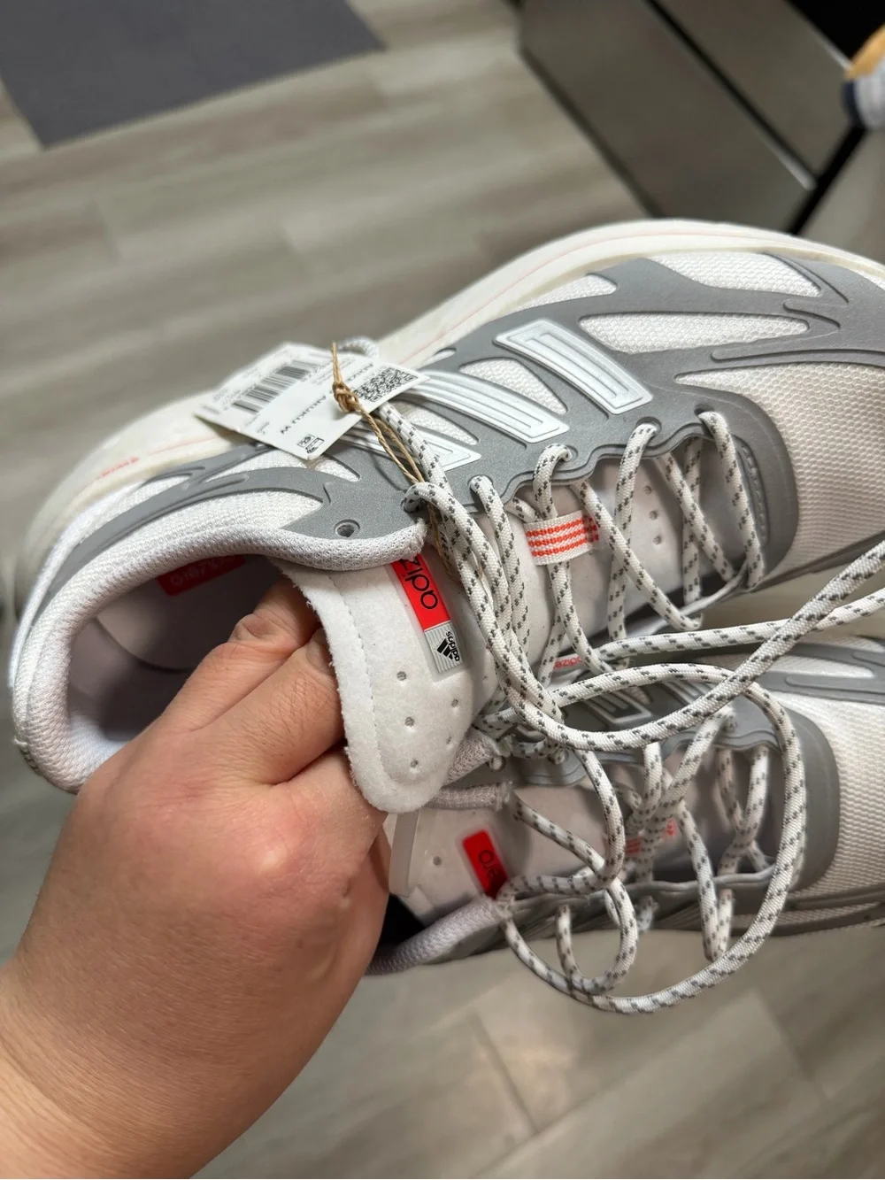 adidas Gray and White Running Sneakers with Red Branding